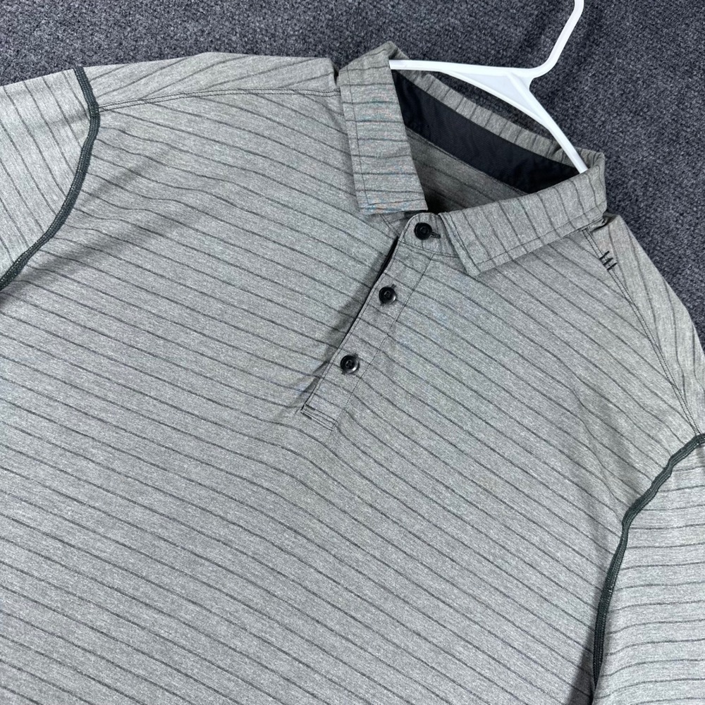 Lululemon Polo Shirt Mens XL Extra Large Grey Striped Short Sleeve Golf Active